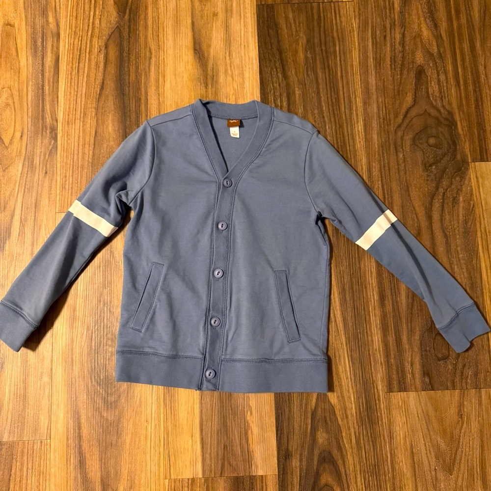 TEA Sweater Cardigan Blue with White Stripe size 6 Boys grandpa‎ cardigan cotton